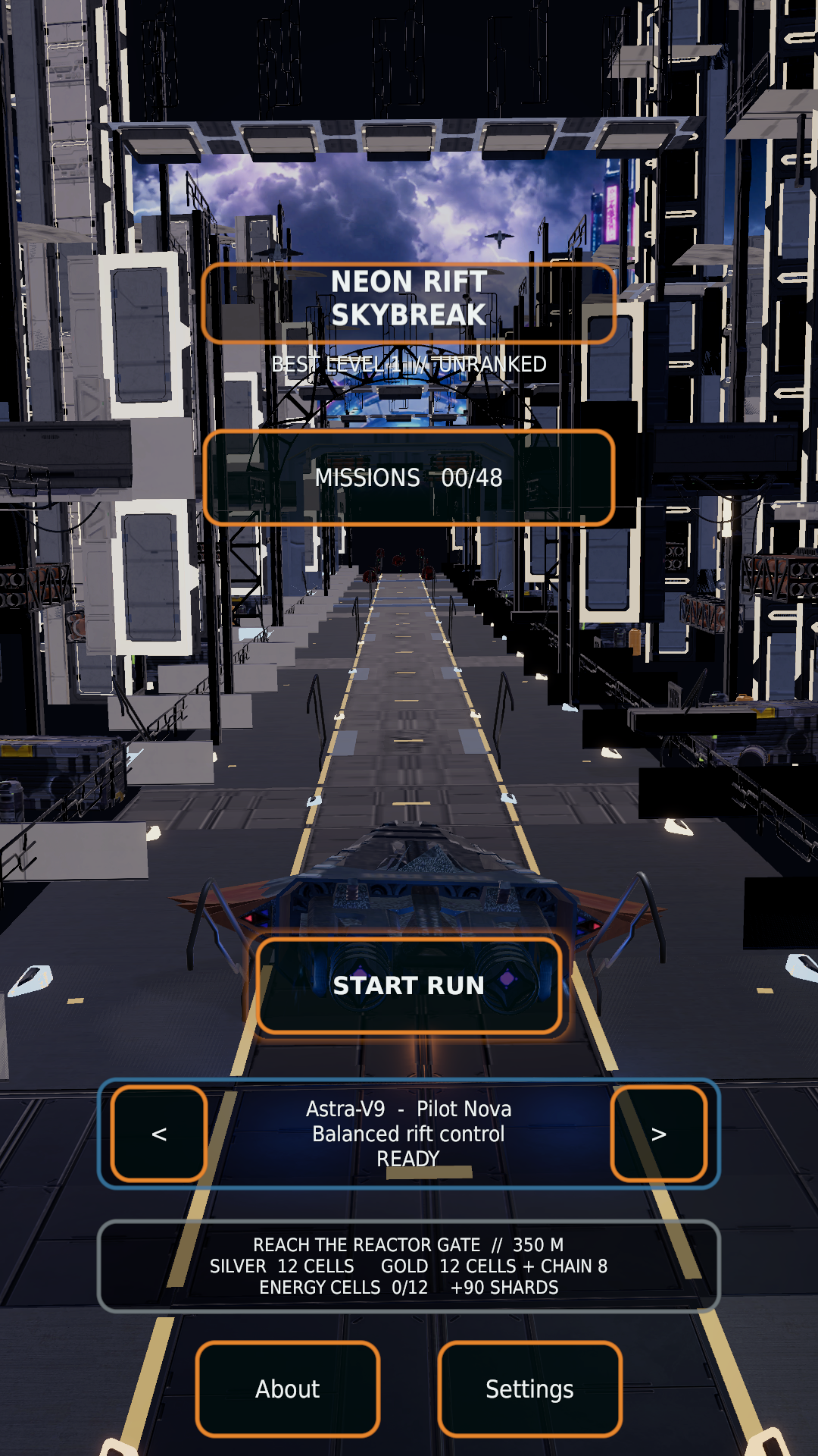 Neon Rift Skybreak game menu